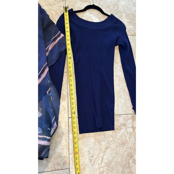 Derek Heart Long Tunic Dark Blue Sweater & Sheer Shawl ~ Size Small/ Medium - Picture 3 of 8